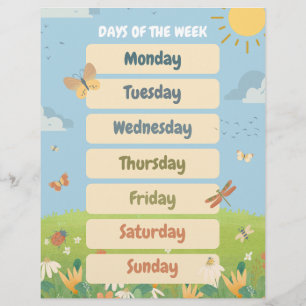 Engelse lente dagen van de week klaslokaal flyer