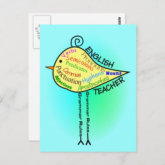 Engelse leraar "Grammar Bird" Gifts Briefkaart (Voorkant / Achterkant)