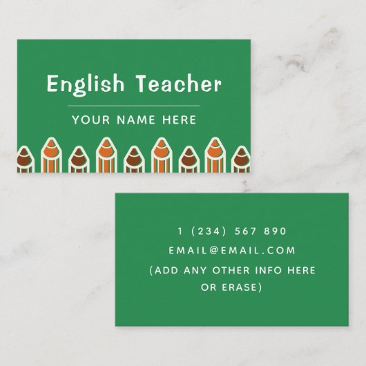 Engelse leraar Kleurrijke potloden Levendig Helder Visitekaartje (Voorkant / Achterkant)