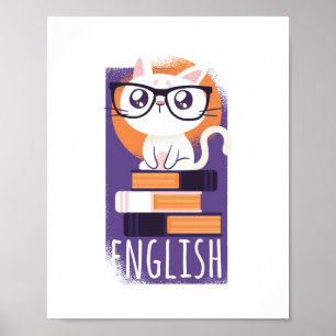 ENGELSE LEREN - Cute Kawaii Cat Paars Poster