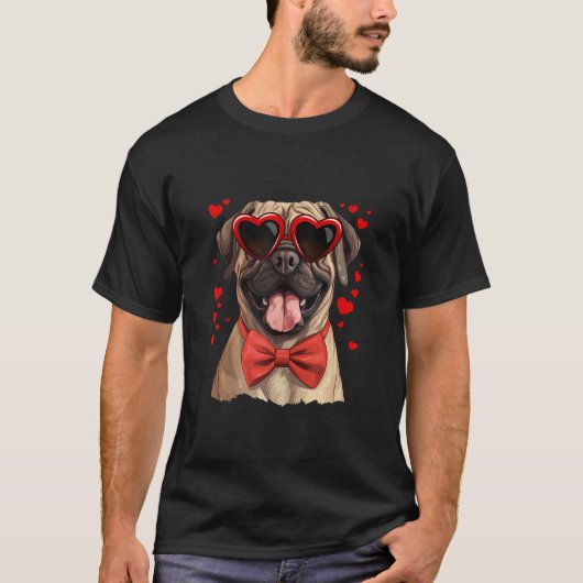 Engelse Mastiff Dog Hearts Zonnebril Bow Stropdas  T-shirt (Voorkant)