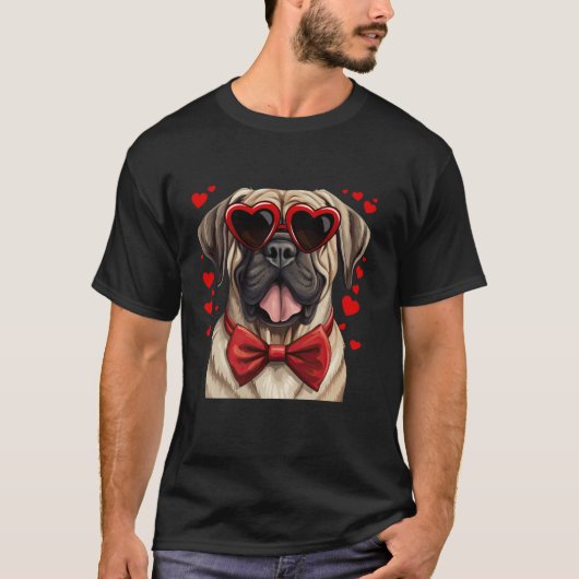 Engelse Mastiff Dog Hearts Zonnebril Bow Stropdas T-shirt (Voorkant)