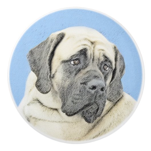 Engelse mastiff (Fawn)-schilderij - Oorspronkelijk Keramische Knop (Voorkant)