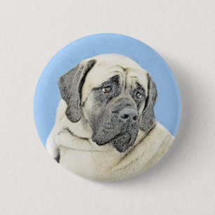 Engelse mastiff (Fawn)-schilderij - Oorspronkelijk Ronde Button 5,7 Cm