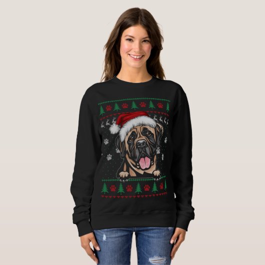 Engelse Mastiff-Kerstmis Ugly Sweater Funny Dog L (Voorkant volledig)
