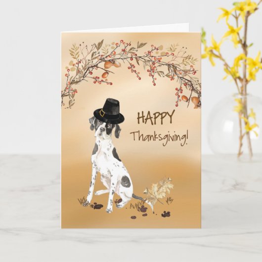 Engelse Pointer Funny Pilgrim Pet Thanksgiving Kaart (Gele Bloem)