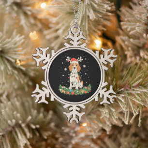 Engelse Pointer Hond Rendier Hoed Kerstverlichting Tin Sneeuwvlok Ornament