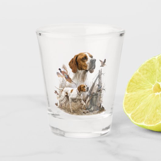 Engelse pointer, jacht op vogels shot glas (Voorkant)