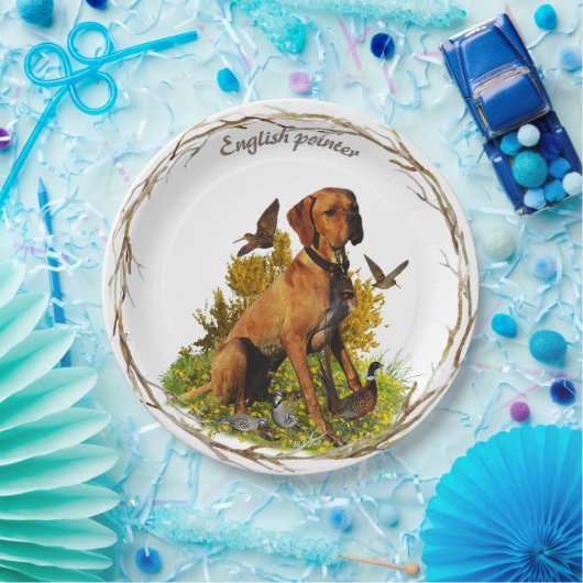 Engelse pointer, vogeljacht  papieren bordje (Feest)