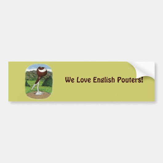 Engelse pouter duif met bergen bumpersticker (Voorkant)