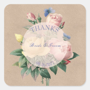 Engelse Roos Butterfly Garden Wedding Bedankt Vierkante Sticker