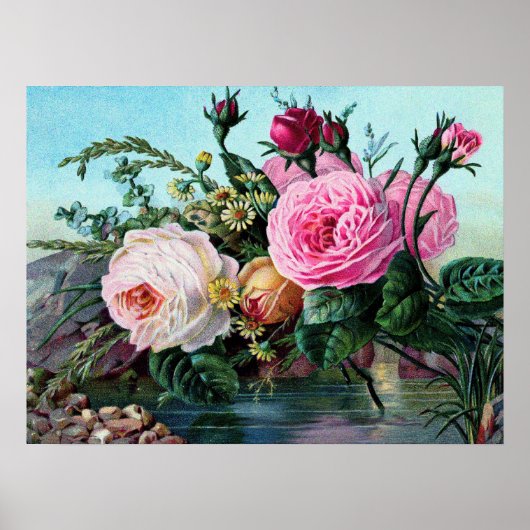  Engelse Rozen Floral Print Shabby Chic old (Voorkant)