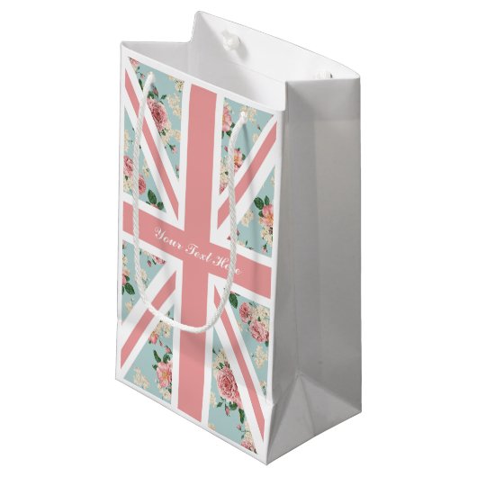 Engelse Rozen Union Jack Floral Party Klein Cadeauzakje (Voorkant Gekanteld)
