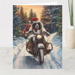 Engelse Setter Dog Riding Motorcycle Kerstmis Kaart