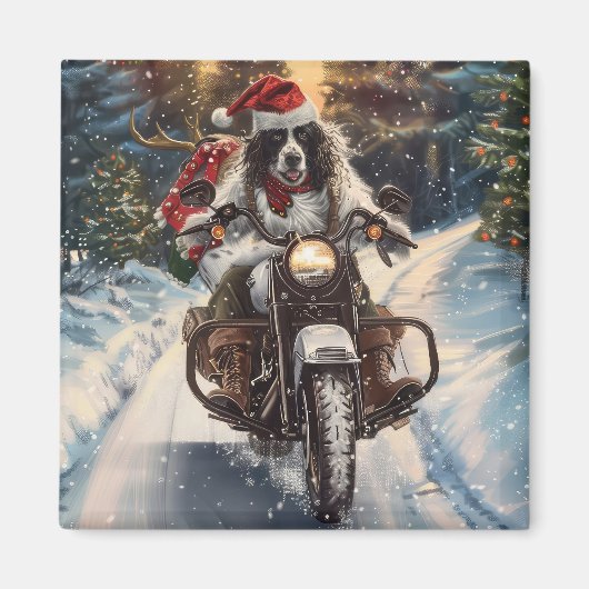 Engelse Setter Dog Riding Motorcycle Kerstmis Magneet (Voorkant)