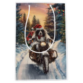 Engelse Setter Dog Riding Motorcycle Kerstmis Medium Cadeauzakje (Voorkant)