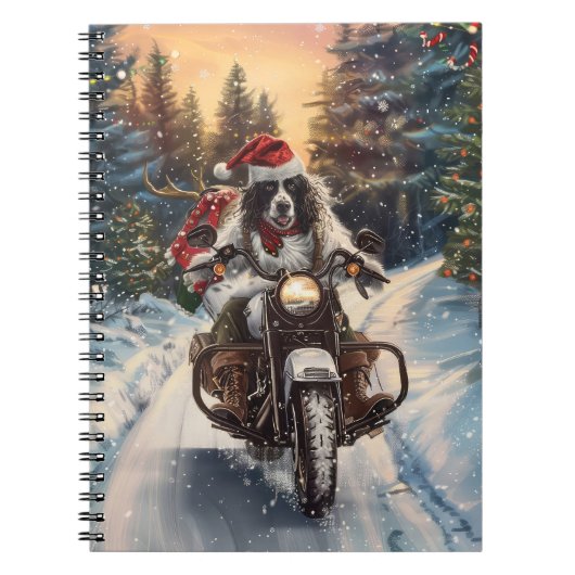Engelse Setter Dog Riding Motorcycle Kerstmis Notitieboek (Voorkant)