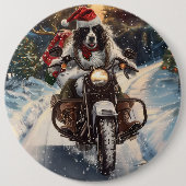 Engelse Setter Dog Riding Motorcycle Kerstmis Ronde Button 6,0 Cm (Voorkant)
