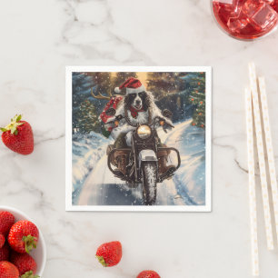Engelse Setter Dog Riding Motorcycle Kerstmis Servet