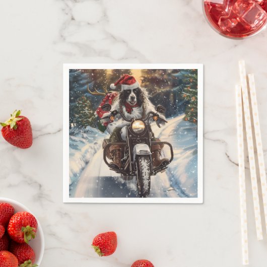 Engelse Setter Dog Riding Motorcycle Kerstmis Servet (Insitu)
