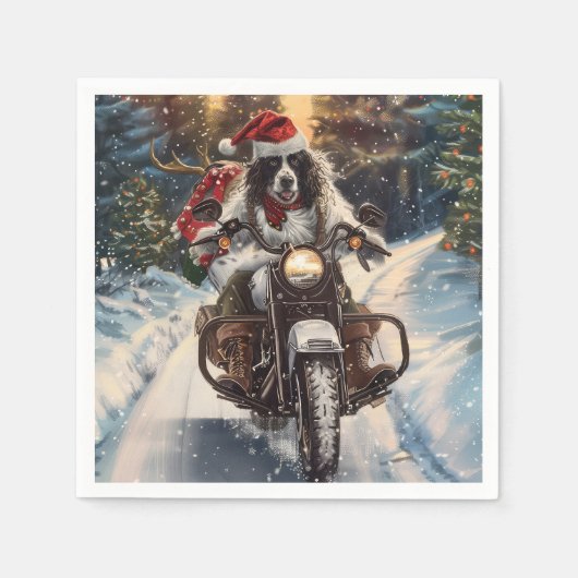 Engelse Setter Dog Riding Motorcycle Kerstmis Servet (Voorkant)