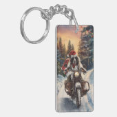Engelse Setter Dog Riding Motorcycle Kerstmis Sleutelhanger (Voorkant Links)