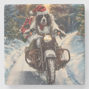 Engelse Setter Dog Riding Motorcycle Kerstmis Stenen Onderzetter