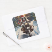 Engelse Setter Dog Riding Motorcycle Kerstmis Vierkante Sticker (Envelop)
