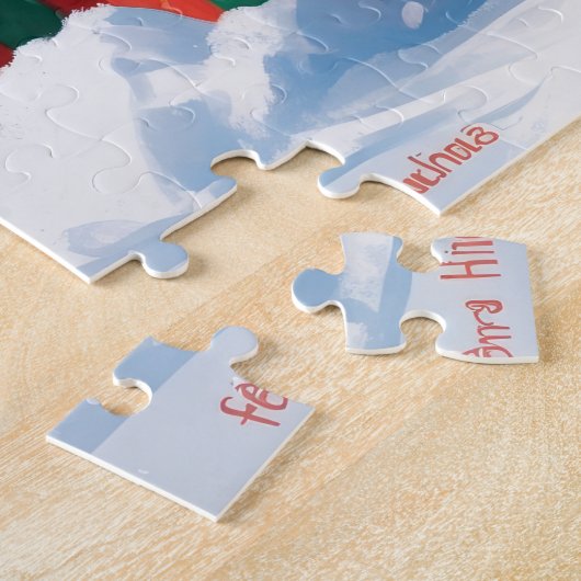 Engelse Setter Hardlopen in Sneeuw met Kerst Pet Legpuzzel (Zijkant)