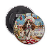 Engelse Setter Holiday Baking: Feestelijke Kerst Button Flesopener (Voorkant)