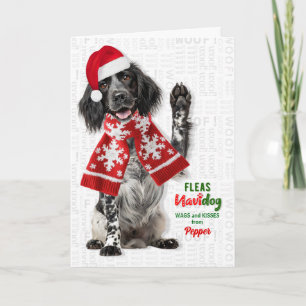 Engelse Setter Hond Grappige Vlooien Navidog met N Feestdagen Kaart