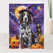 Engelse Setter hond Halloween heks en pompoen Kaart (Voorkant)