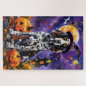 Engelse Setter hond Halloween heks en pompoen Legpuzzel (Horizontaal)