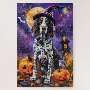 Engelse Setter hond Halloween heks en pompoen Legpuzzel