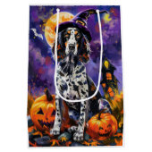 Engelse Setter hond Halloween heks en pompoen Medium Cadeauzakje (Achterkant)