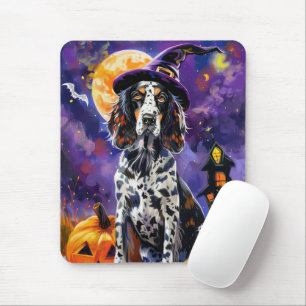 Engelse Setter hond Halloween heks en pompoen Muismat