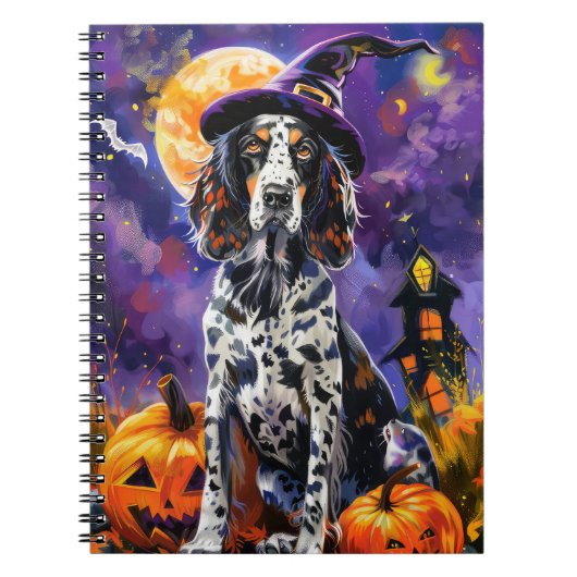 Engelse Setter hond Halloween heks en pompoen Notitieboek (Voorkant)
