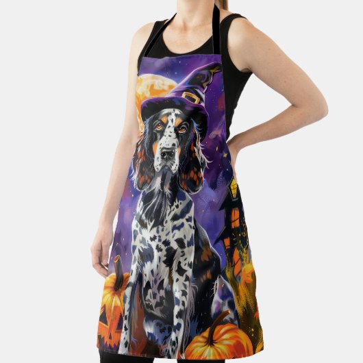 Engelse Setter hond Halloween heks en pompoen Schort (Insitu)