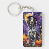 Engelse Setter hond Halloween heks en pompoen Sleutelhanger (Voorkant)