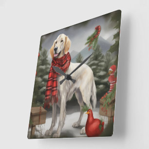 Engelse Setter-hond in Kerstsneeuw Vierkante Klok