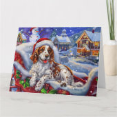 Engelse Setter Hond in Sleigh Sneeuw Kerstmis Kaart (Voorkant)