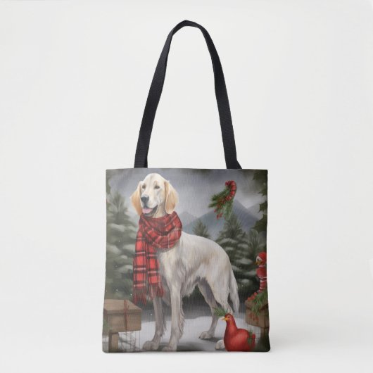 Engelse Setter Hond in Sneeuw Kerstmis Draagtas (Voorkant)