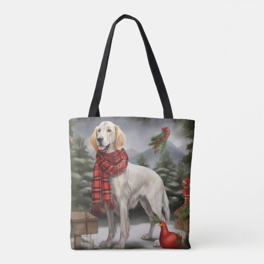 Engelse Setter Hond in Sneeuw Kerstmis Draagtas (Achterkant)