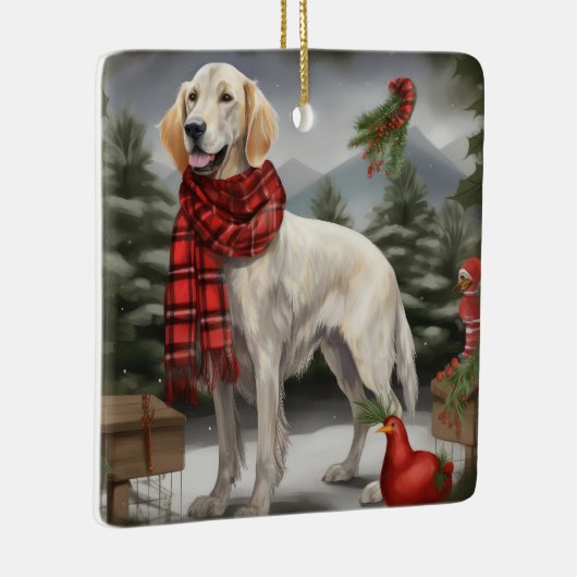 Engelse Setter Hond in Sneeuw Kerstmis Keramisch Ornament (Rechts)