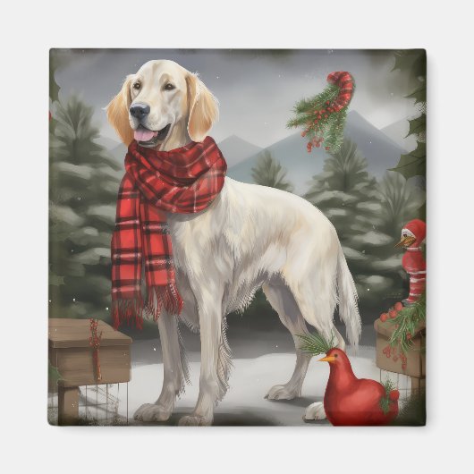 Engelse Setter Hond in Sneeuw Kerstmis Magneet (Voorkant)