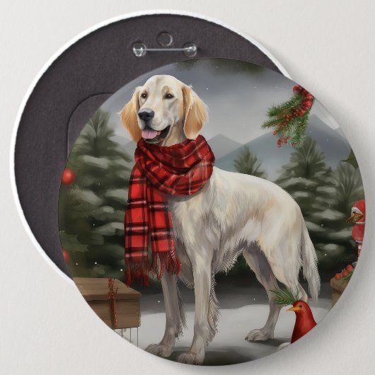 Engelse Setter Hond in Sneeuw Kerstmis Ronde Button 6,0 Cm (Voorkant /achterkant)