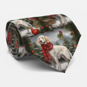 Engelse Setter Hond in Sneeuw Kerstmis Stropdas (Opgerold)