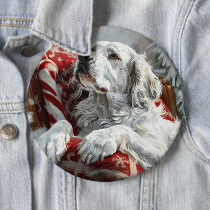 Engelse Setter Hond Kerst Feestelijk Ronde Button 6,0 Cm