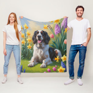 Engelse Setter Hond Lente Bloemen Schilderij Fleece Deken