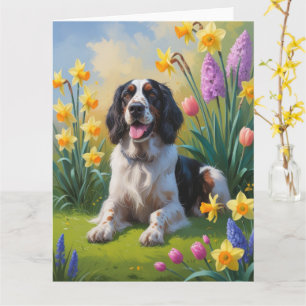 Engelse Setter Hond Lente Bloemen Schilderij Kaart